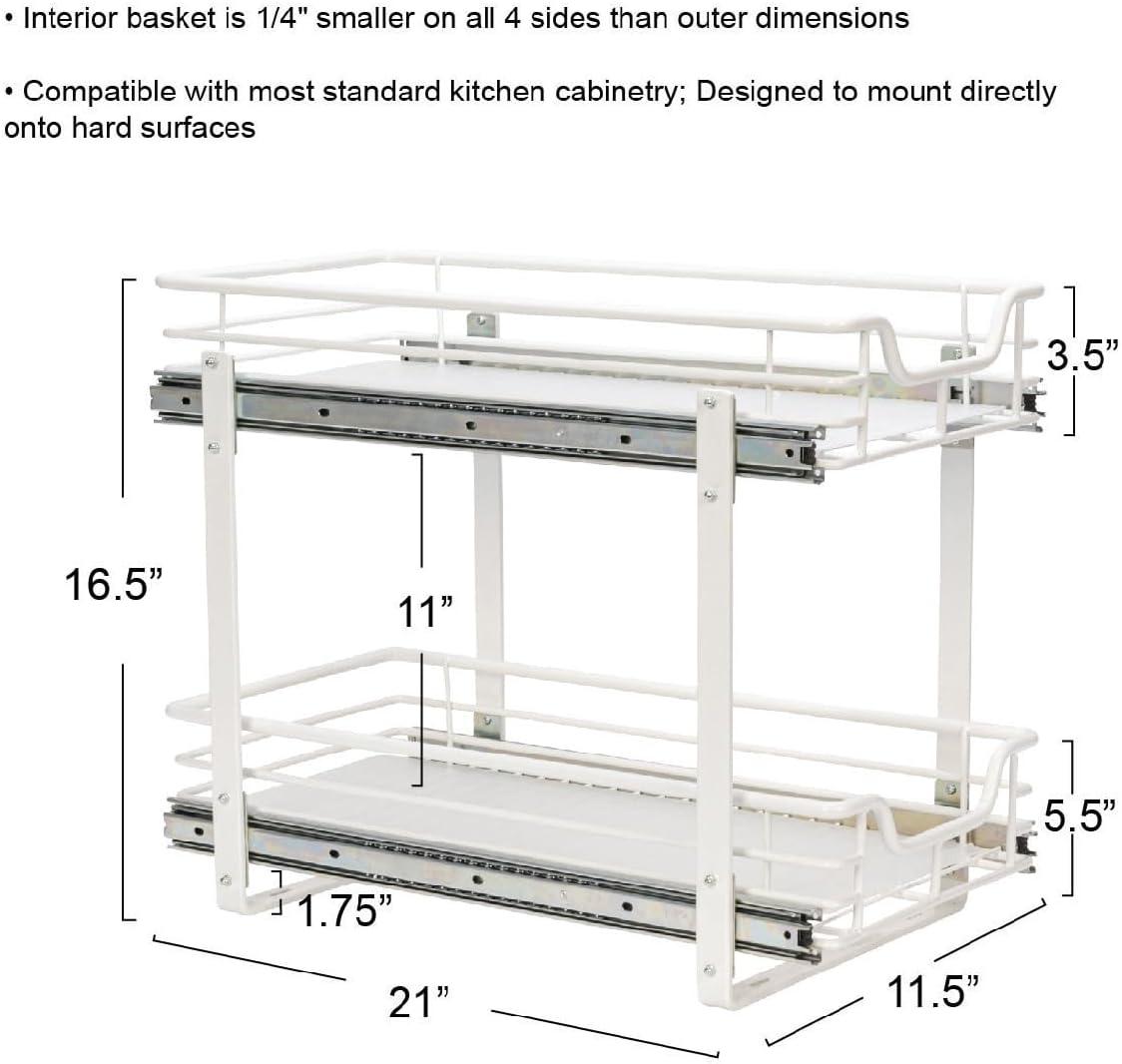 image:imageHousehold Essentials Glidez PowderCoated Steel 2Tier PullOutSlideOut Storage Organizer with Plastic Liners 1225 Wide BlackWhite