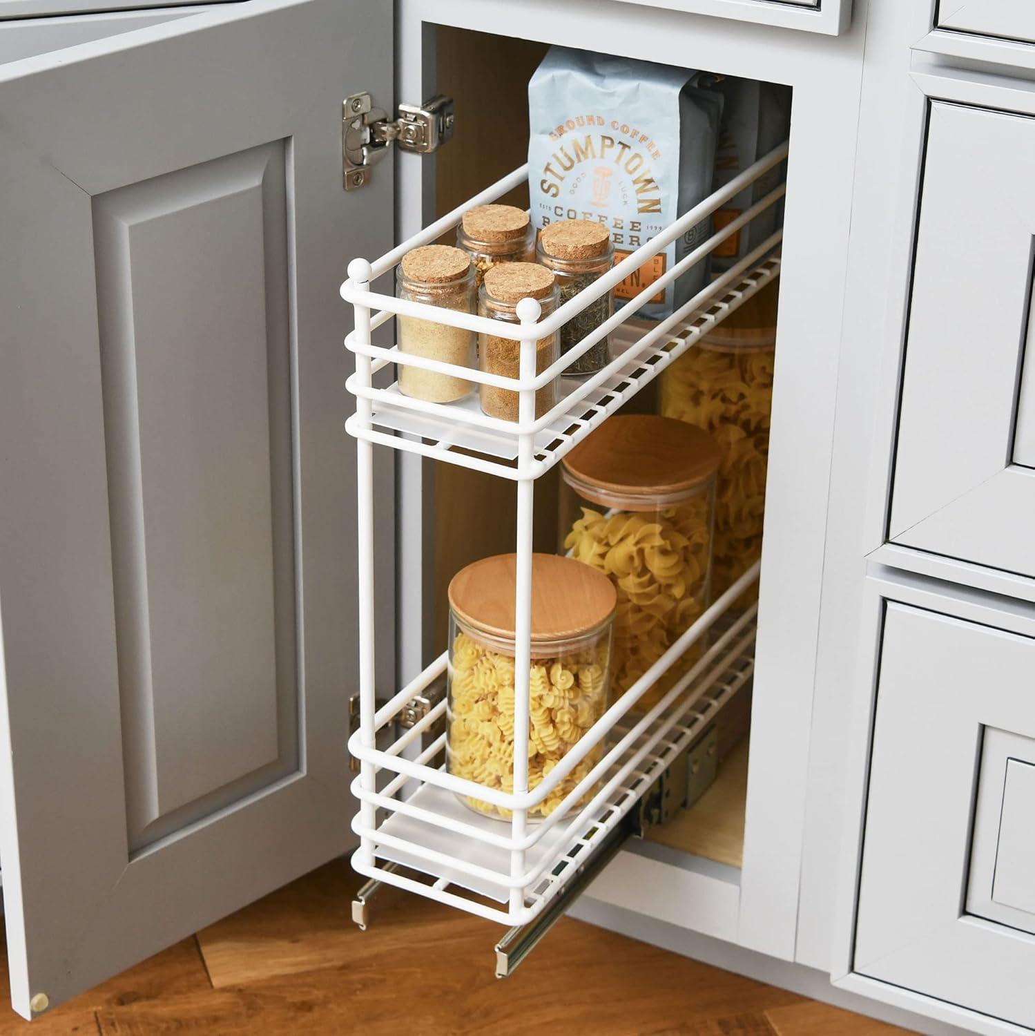 image:imageHousehold Essentials Glidez PowderCoated Steel 2Tier PullOutSlideOut Storage Organizer with Plastic Liners 1225 Wide BlackWhite