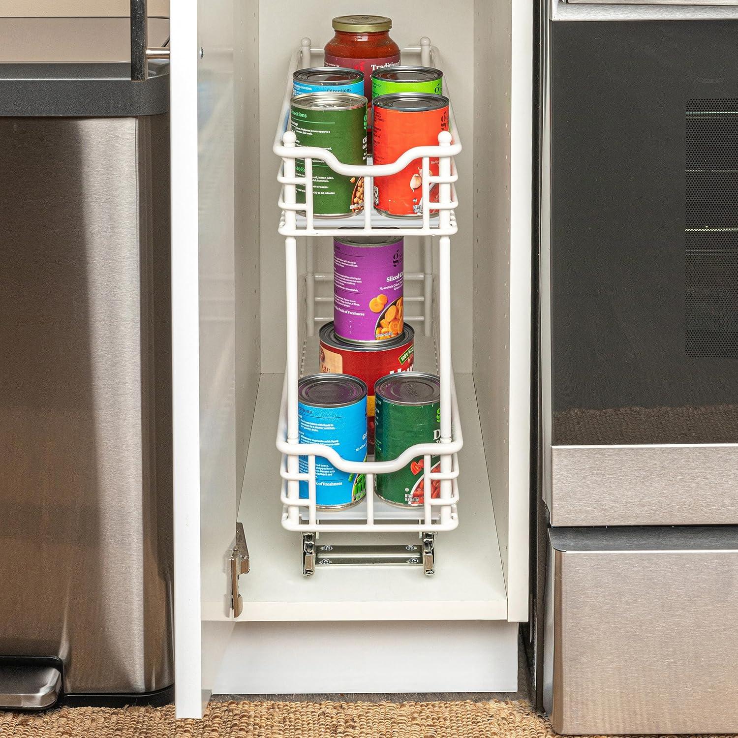 image:imageHousehold Essentials Glidez PowderCoated Steel 2Tier PullOutSlideOut Storage Organizer with Plastic Liners 1225 Wide BlackWhite