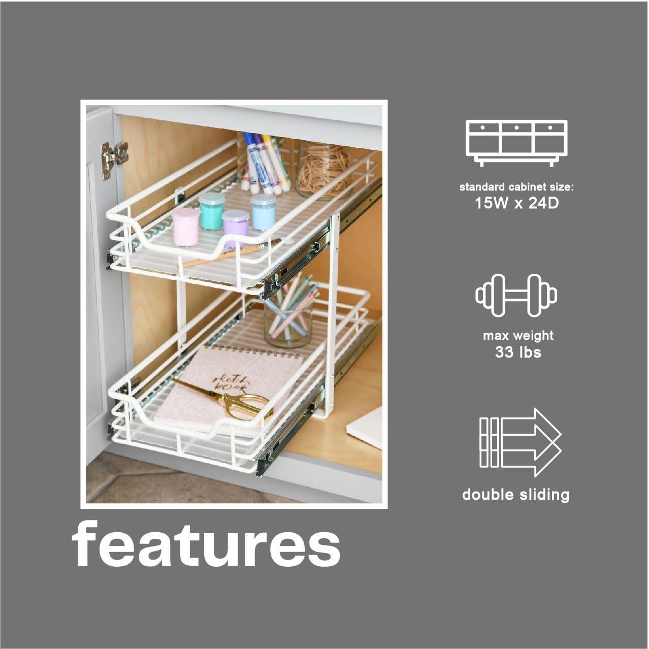 image:imageHousehold Essentials Glidez PowderCoated Steel 2Tier PullOutSlideOut Storage Organizer with Plastic Liners 1225 Wide BlackWhite
