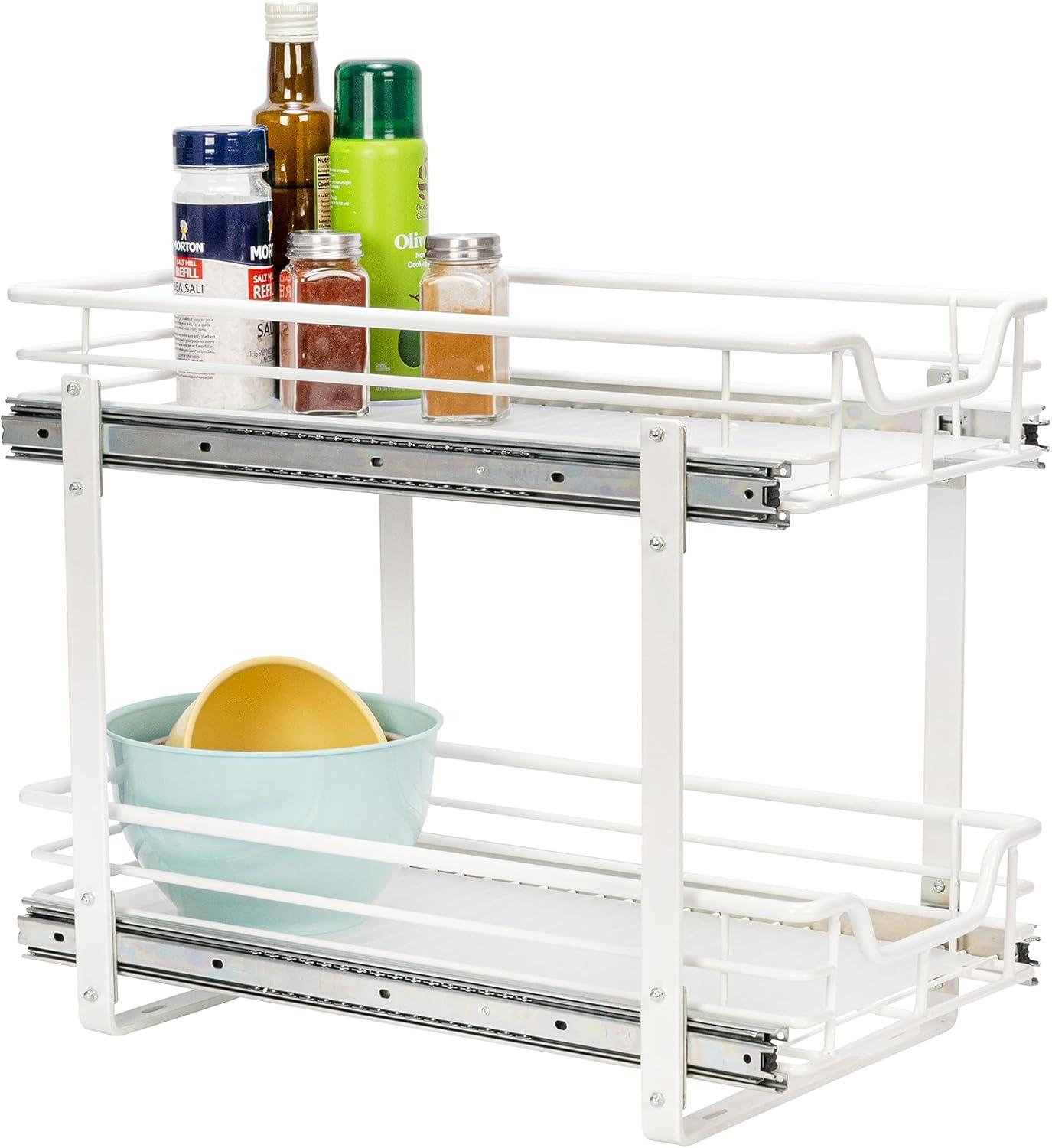 image:imageHousehold Essentials Glidez PowderCoated Steel 2Tier PullOutSlideOut Storage Organizer with Plastic Liners 1225 Wide BlackWhite