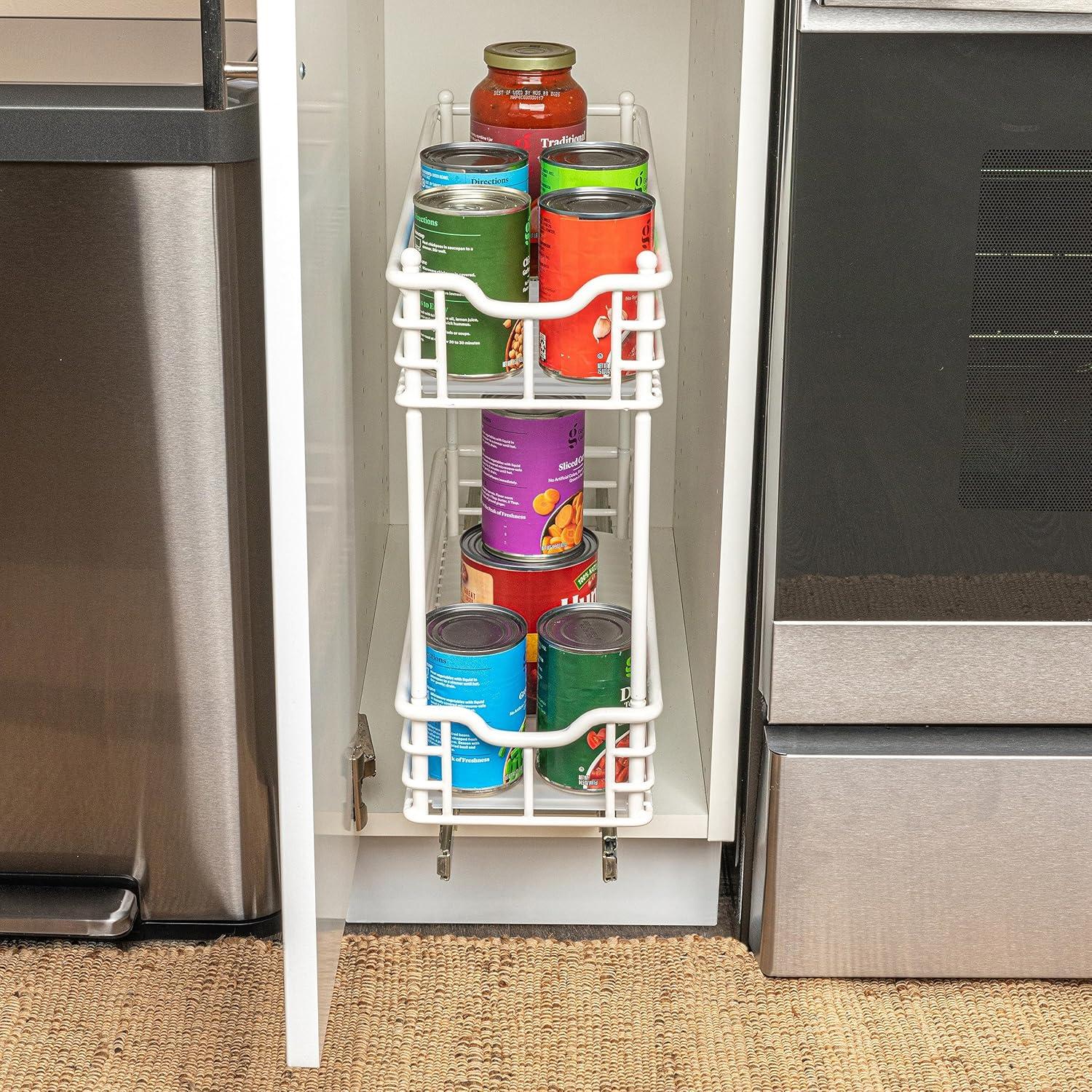 image:imageHousehold Essentials Glidez PowderCoated Steel 2Tier PullOutSlideOut Storage Organizer with Plastic Liners 1225 Wide BlackWhite