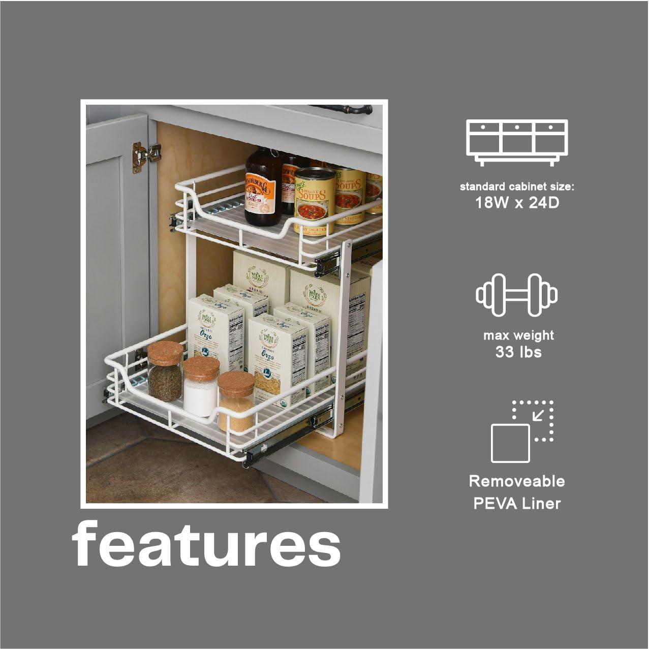 image:imageHousehold Essentials Glidez PowderCoated Steel 2Tier PullOutSlideOut Storage Organizer with Plastic Liners 1225 Wide BlackWhite