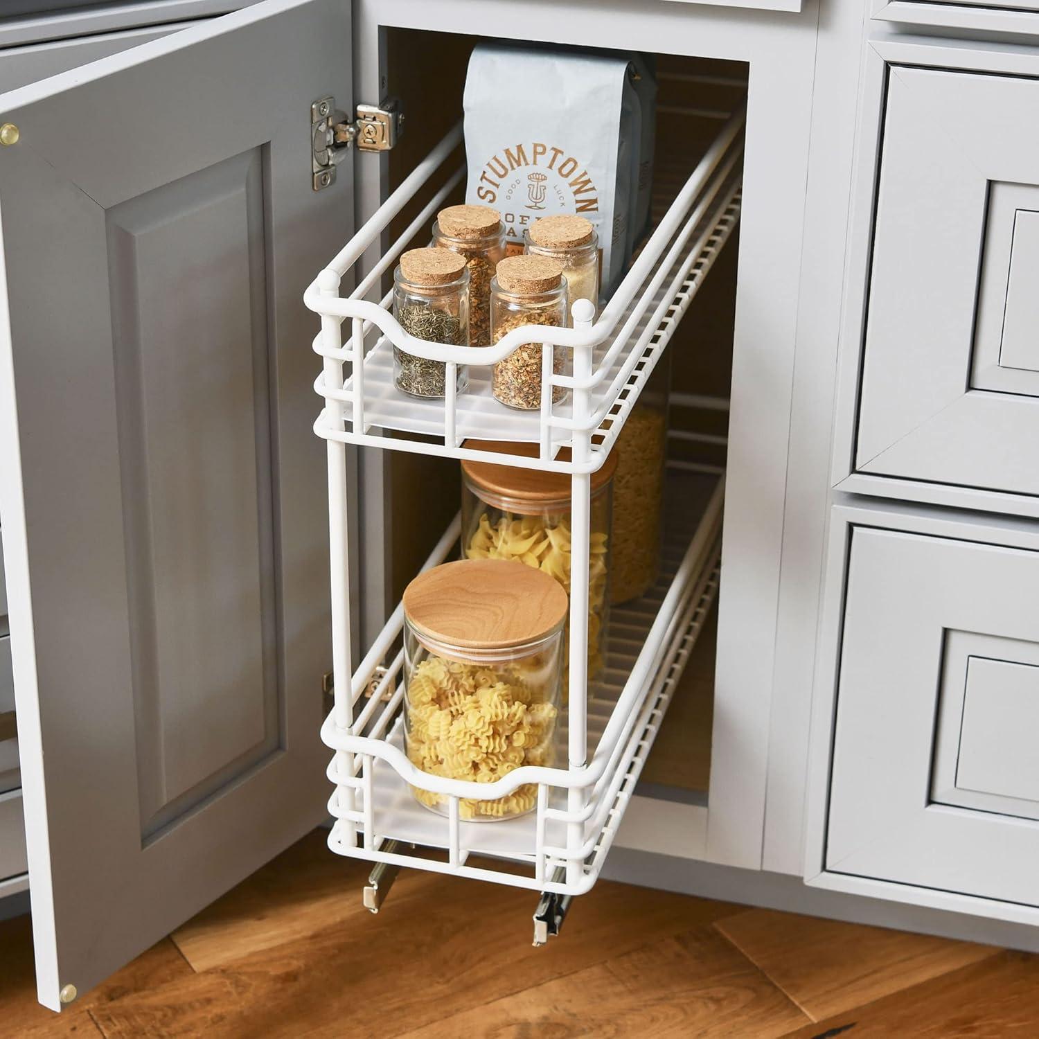 image:imageHousehold Essentials Glidez PowderCoated Steel 2Tier PullOutSlideOut Storage Organizer with Plastic Liners 1225 Wide BlackWhite