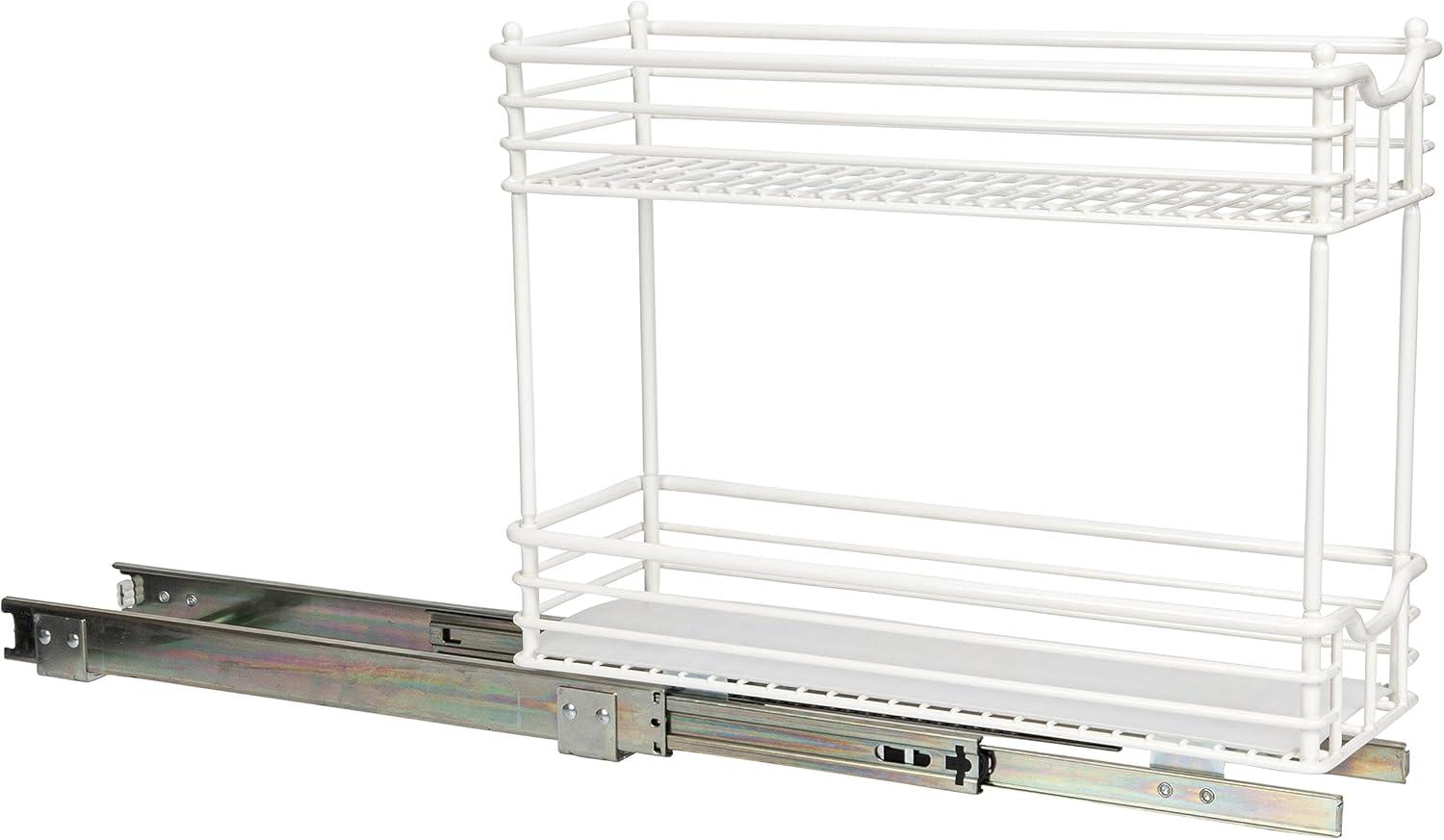 image:imageHousehold Essentials Glidez PowderCoated Steel 2Tier PullOutSlideOut Storage Organizer with Plastic Liners 1225 Wide BlackWhite