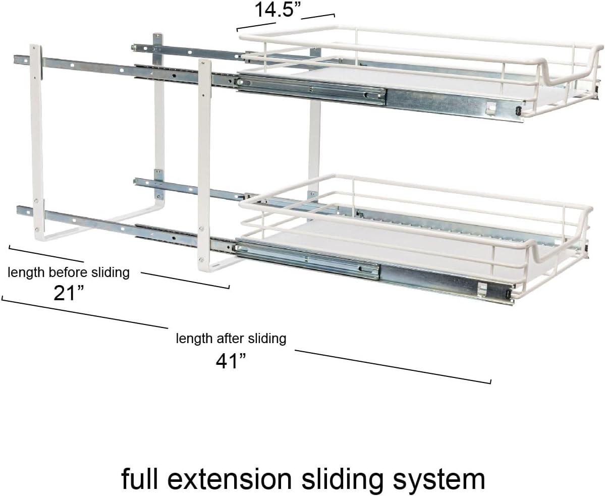 image:imageHousehold Essentials Glidez PowderCoated Steel 2Tier PullOutSlideOut Storage Organizer with Plastic Liners 1225 Wide BlackWhite