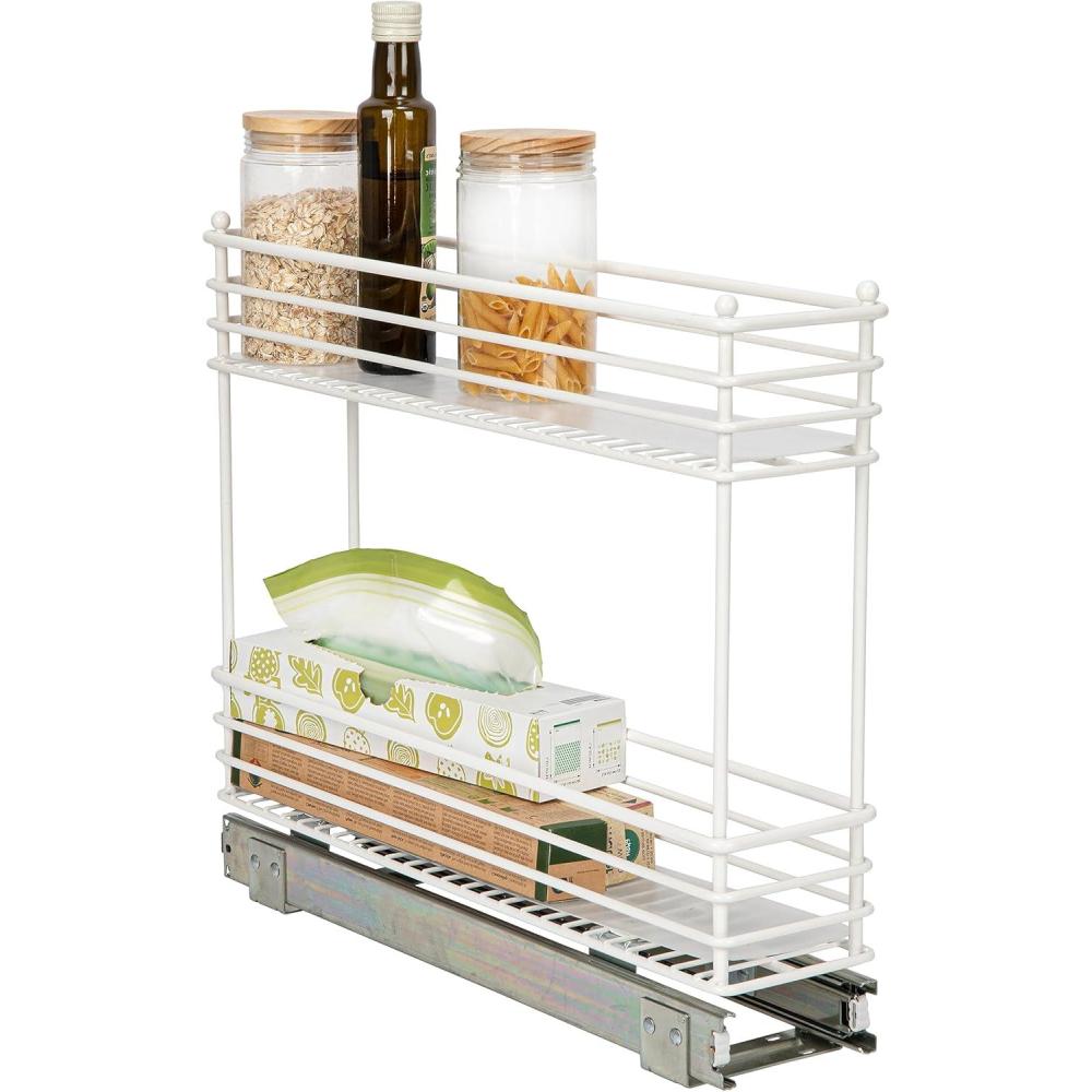 image:imageHousehold Essentials Glidez PowderCoated Steel 2Tier PullOutSlideOut Storage Organizer with Plastic Liners 1225 Wide BlackWhite
