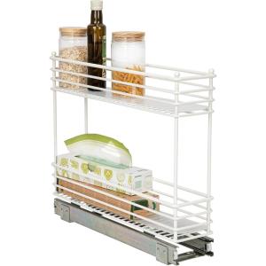 Household Essentials Glidez Powder-Coated Steel 2-Tier Pull-Out/Slide-Out Storage Organizer with Plastic Liners, 12.25″ Wide, Black(White)