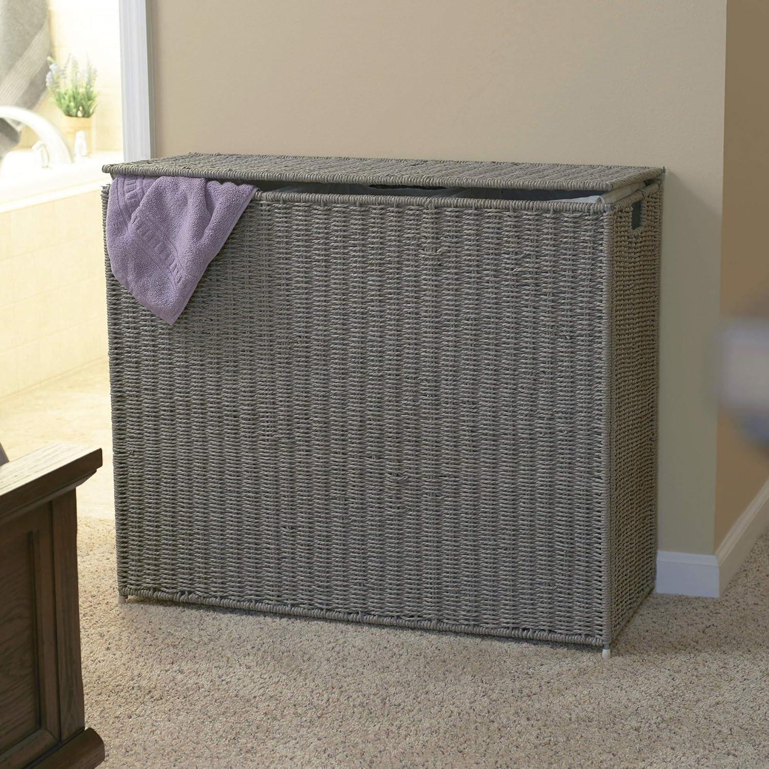 image:imageHousehold Essentials 3 Compartment Laundry Sorter Wicker Laundry SorterGrey