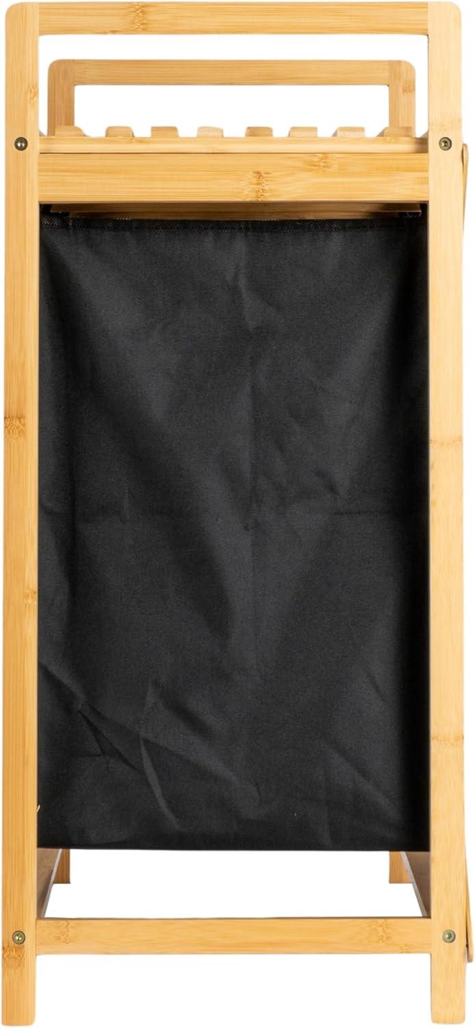 image:imageHousehold Essentials Bamboo Pull Out Double Hamper with Shelf Natural and Black