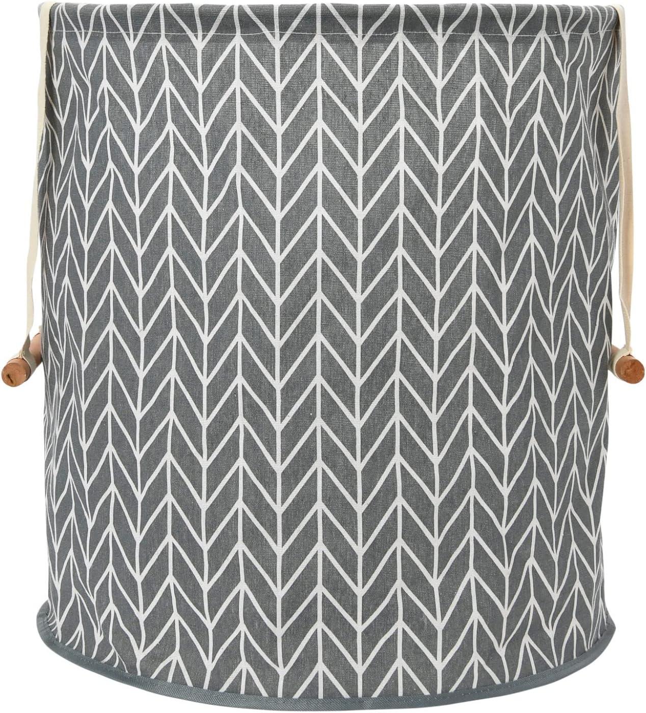 image:imageHousehold Essentials Round Krush Hamper with Wood Dowel Handles Gray Chevron