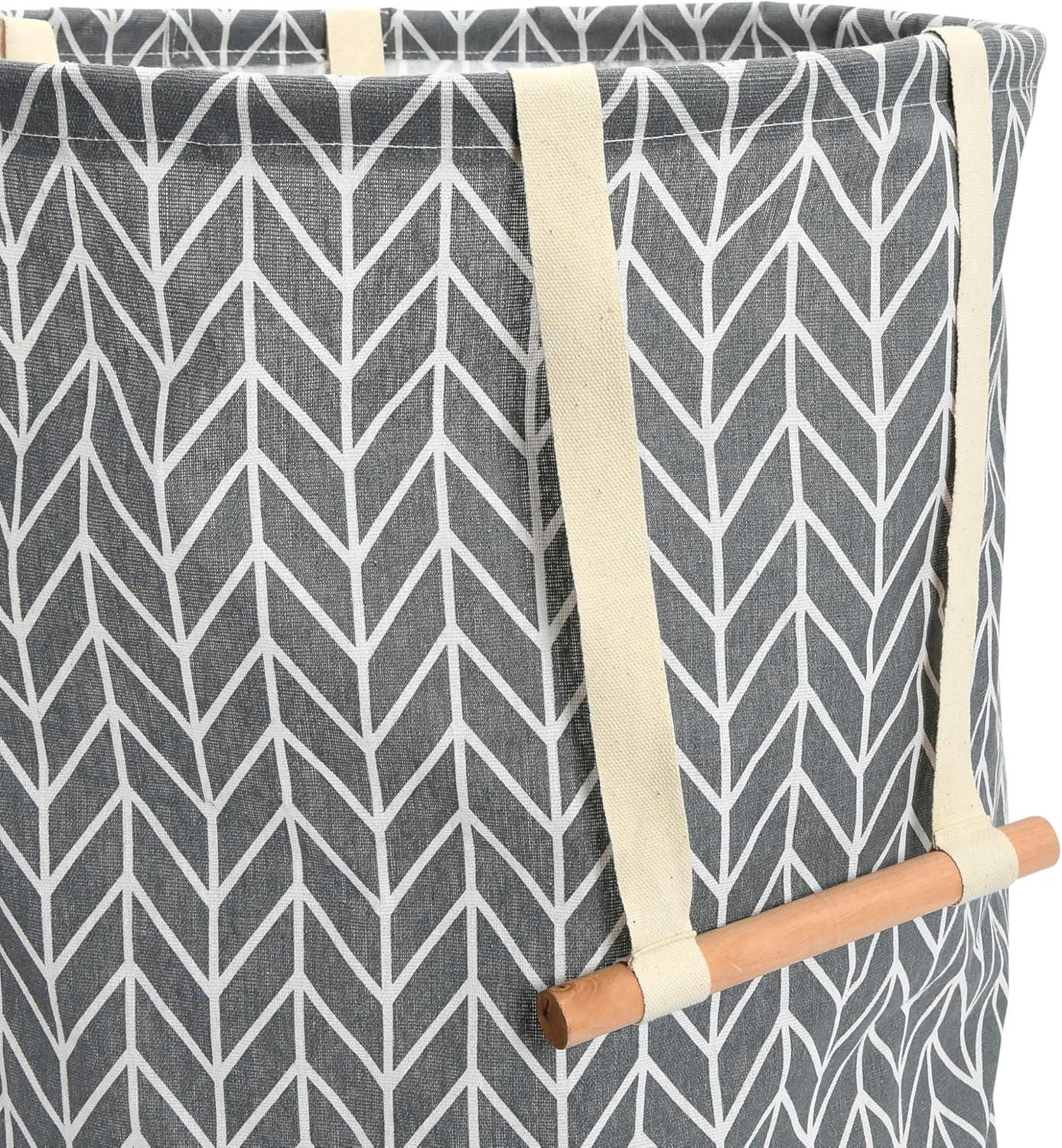 image:imageHousehold Essentials Round Krush Hamper with Wood Dowel Handles Gray Chevron
