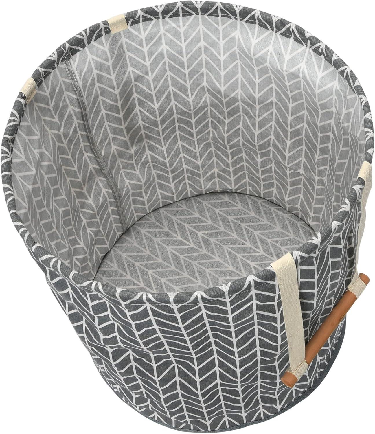 image:imageHousehold Essentials Round Krush Hamper with Wood Dowel Handles Gray Chevron