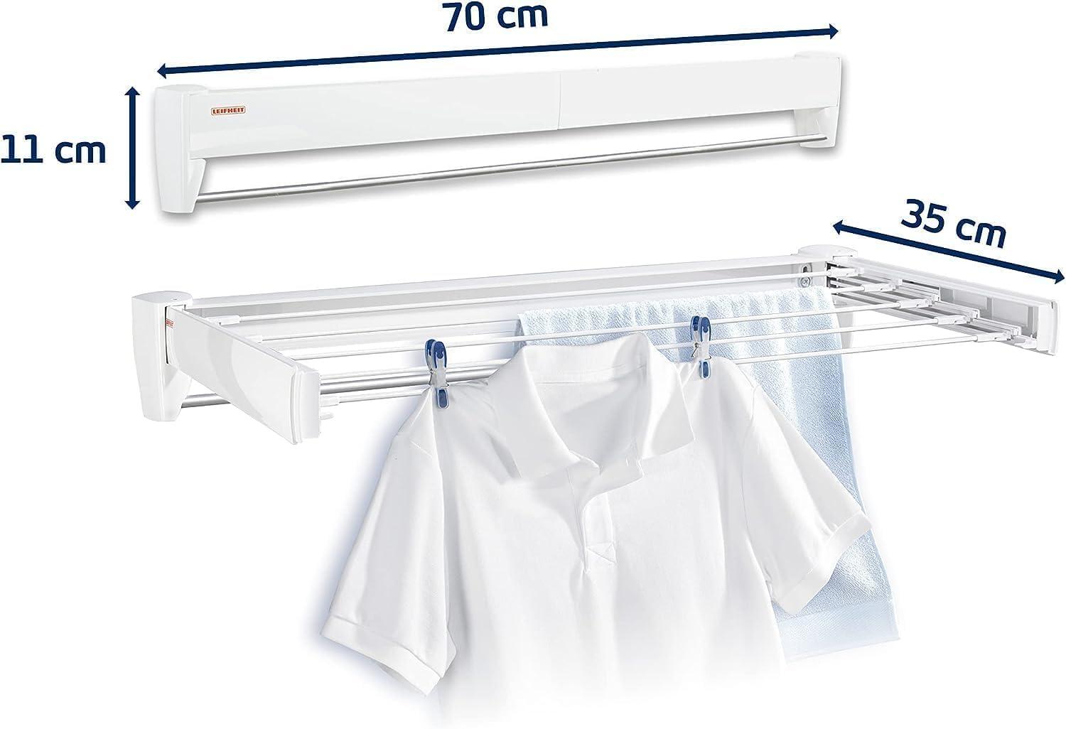 image:imageLeifheit Wall Dryer Telegant 36 Protect Plus Space Saving Wall Mounted Clothes Drying Rack with 36 m Drying Length Hidden Folding Design 5 Rustproof Rails and 60 cm Aluminum Towel Bar72 x 37 cm