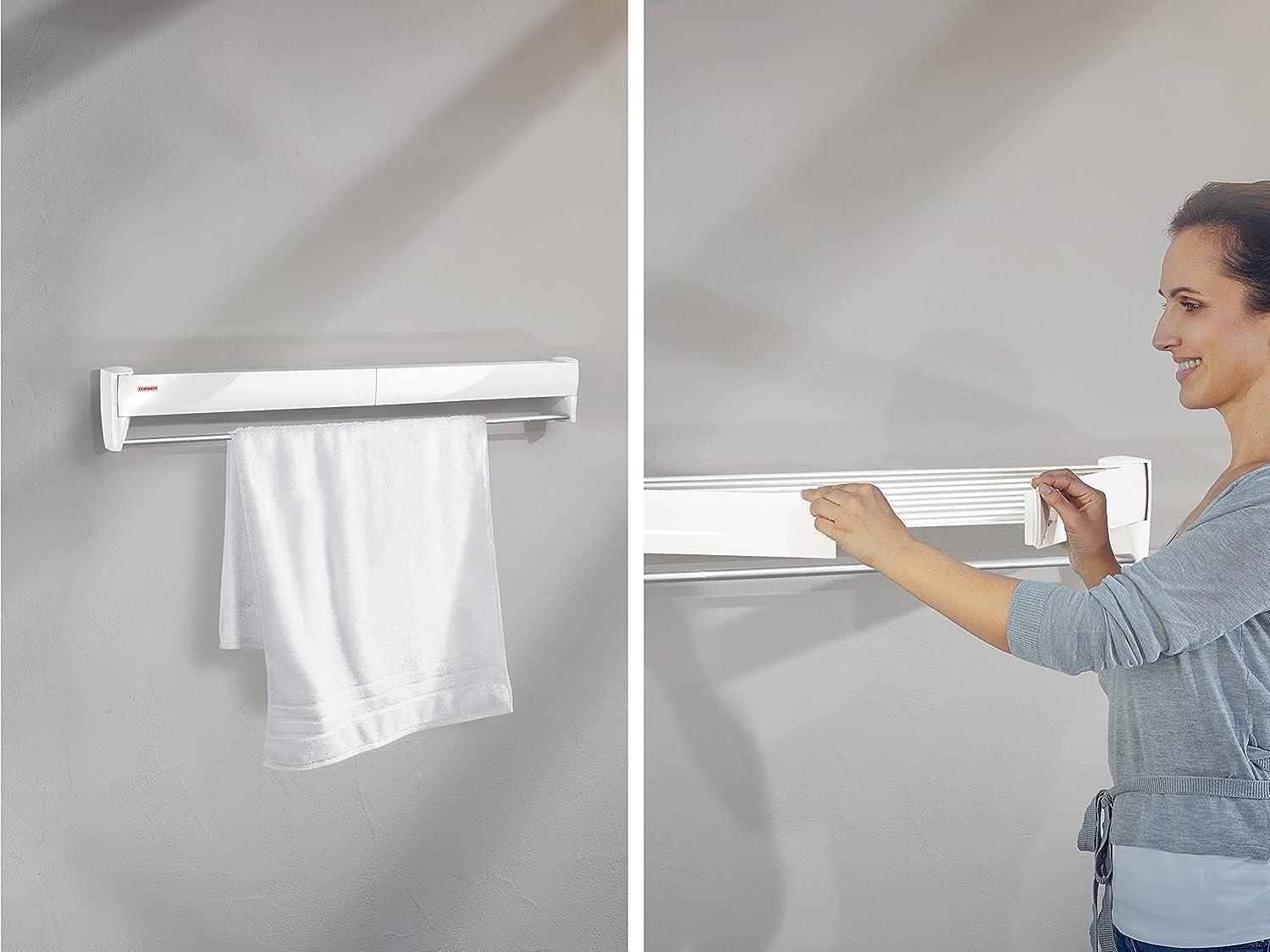 image:imageLeifheit Wall Dryer Telegant 36 Protect Plus Space Saving Wall Mounted Clothes Drying Rack with 36 m Drying Length Hidden Folding Design 5 Rustproof Rails and 60 cm Aluminum Towel Bar72 x 37 cm