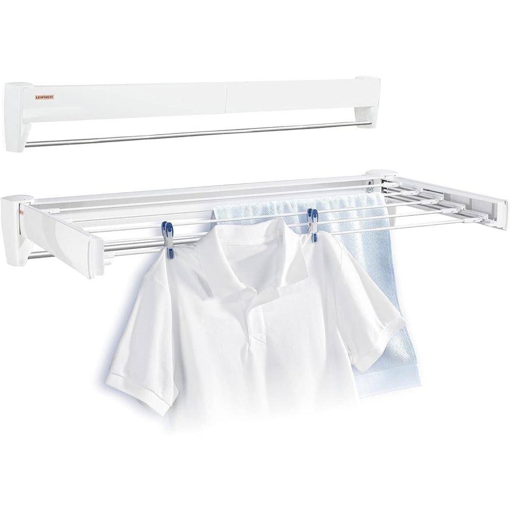 image:imageLeifheit Wall Dryer Telegant 36 Protect Plus Space Saving Wall Mounted Clothes Drying Rack with 36 m Drying Length Hidden Folding Design 5 Rustproof Rails and 60 cm Aluminum Towel Bar72 x 37 cm