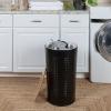 Household Essentials 7081-1 Round Metal Laundry Hamper – Removable Liner Bag and Wood Lid – Stainless Steel(Black)