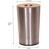 Household Essentials 7081-1 Round Metal Laundry Hamper – Removable Liner Bag and Wood Lid – Stainless Steel(Stainless Steel)
