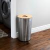 Household Essentials 7081-1 Round Metal Laundry Hamper – Removable Liner Bag and Wood Lid – Stainless Steel(Stainless Steel)