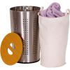 Household Essentials 7081-1 Round Metal Laundry Hamper – Removable Liner Bag and Wood Lid – Stainless Steel(Stainless Steel)