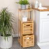 Household Essentials Bamboo 3-Tier Slatted Shelf with Crates, Natural