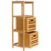 Household Essentials Bamboo 3-Tier Slatted Shelf with Crates, Natural