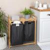 Household Essentials Bamboo Pull Out Double Hamper with Shelf, Natural and Black