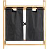 Household Essentials Bamboo Pull Out Double Hamper with Shelf, Natural and Black