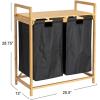Household Essentials Bamboo Pull Out Double Hamper with Shelf, Natural and Black
