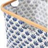 Household Essentials Bamboo Rimmed Krush Basket with Cut Out Handles, Tan Chevron(Blue Cacti)