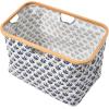Household Essentials Bamboo Rimmed Krush Basket with Cut Out Handles, Tan Chevron(Blue Cacti)