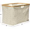 Household Essentials Bamboo Rimmed Krush Basket with Cut Out Handles, Tan Chevron(Tan Chevron)