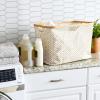 Household Essentials Bamboo Rimmed Krush Basket with Cut Out Handles, Tan Chevron(Tan Chevron)
