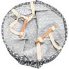 Household Essentials Round Krush Hamper with Wood Dowel Handles, Gray Chevron