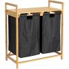 Household Essentials Bamboo Pull Out Double Hamper with Shelf, Natural and Black