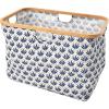 Household Essentials Bamboo Rimmed Krush Basket with Cut Out Handles, Tan Chevron(Blue Cacti)