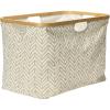 Household Essentials Bamboo Rimmed Krush Basket with Cut Out Handles, Tan Chevron(Tan Chevron)