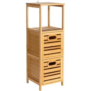 Household Essentials Bamboo 3-Tier Slatted Shelf with Crates, Natural