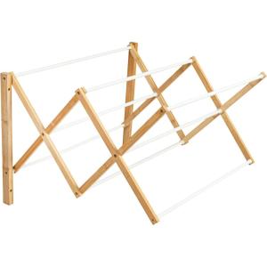 Household Essentials Bamboo Folding Clothes Drying Rack | White Finish, 11 Dowels & Flat Drying Shelf | Eco-Friendly, Collapsible Laundry Rack for Dorms, Apartments & Small Spaces | Fully Assembled(Wall Mount)