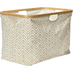 Household Essentials Bamboo Rimmed Krush Basket with Cut Out Handles, Tan Chevron(Tan Chevron)