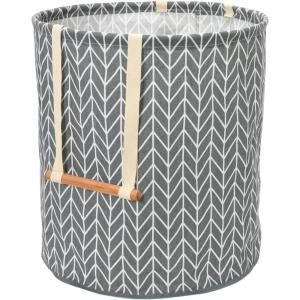 Household Essentials Round Krush Hamper with Wood Dowel Handles, Gray Chevron