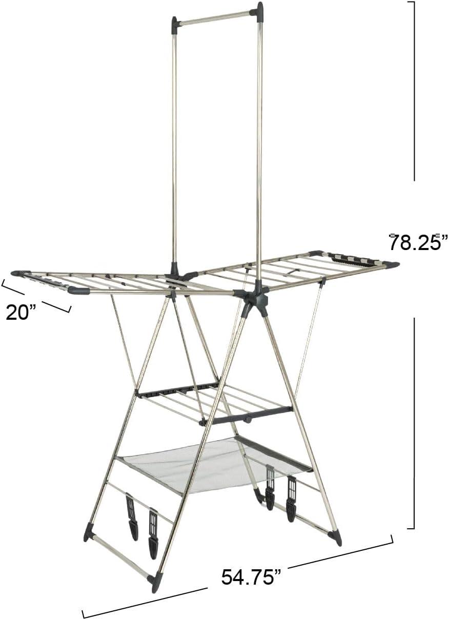 image:imageHousehold Essentials Multi Tier Stainless Steel Laundry Drying Rack with T Bar and Two Side Wings Silver