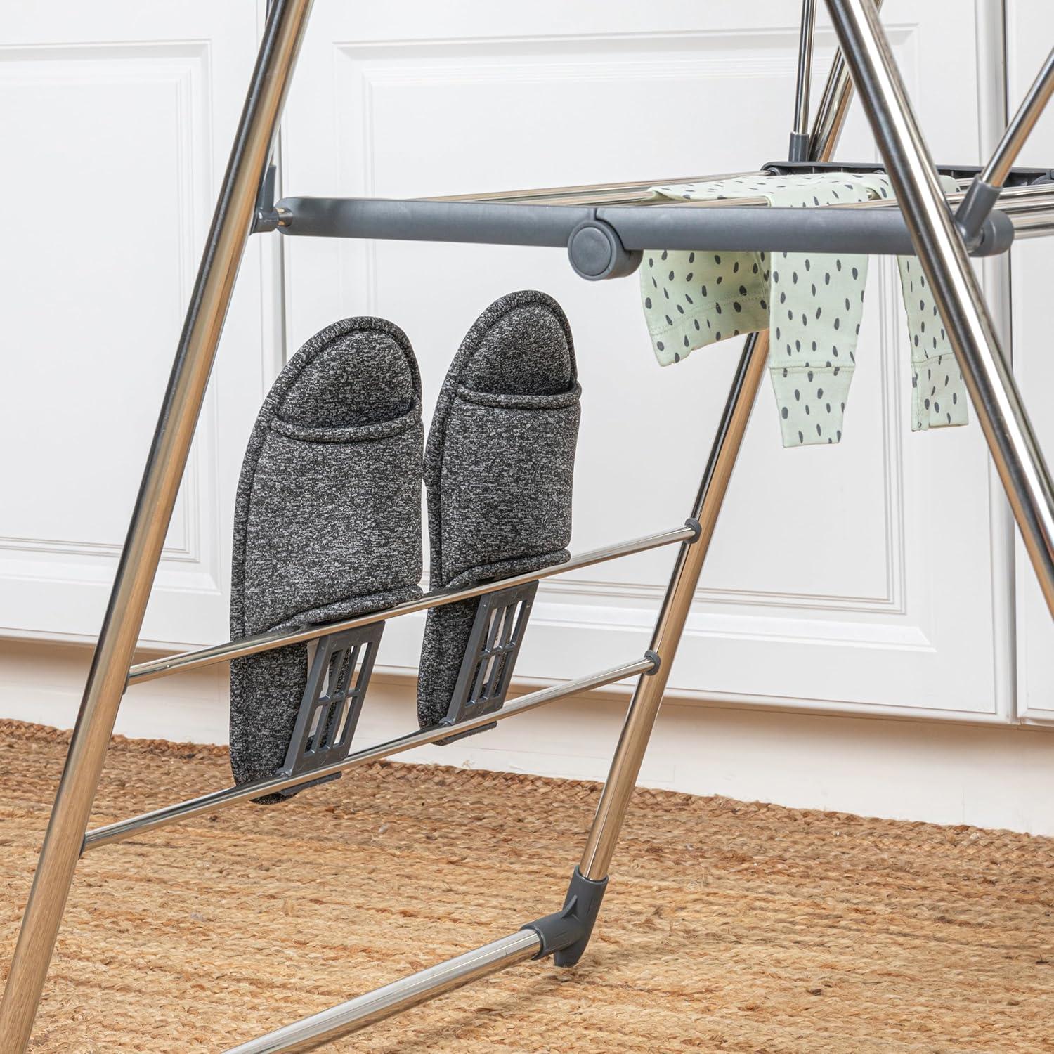 image:imageHousehold Essentials Multi Tier Stainless Steel Laundry Drying Rack with T Bar and Two Side Wings Silver