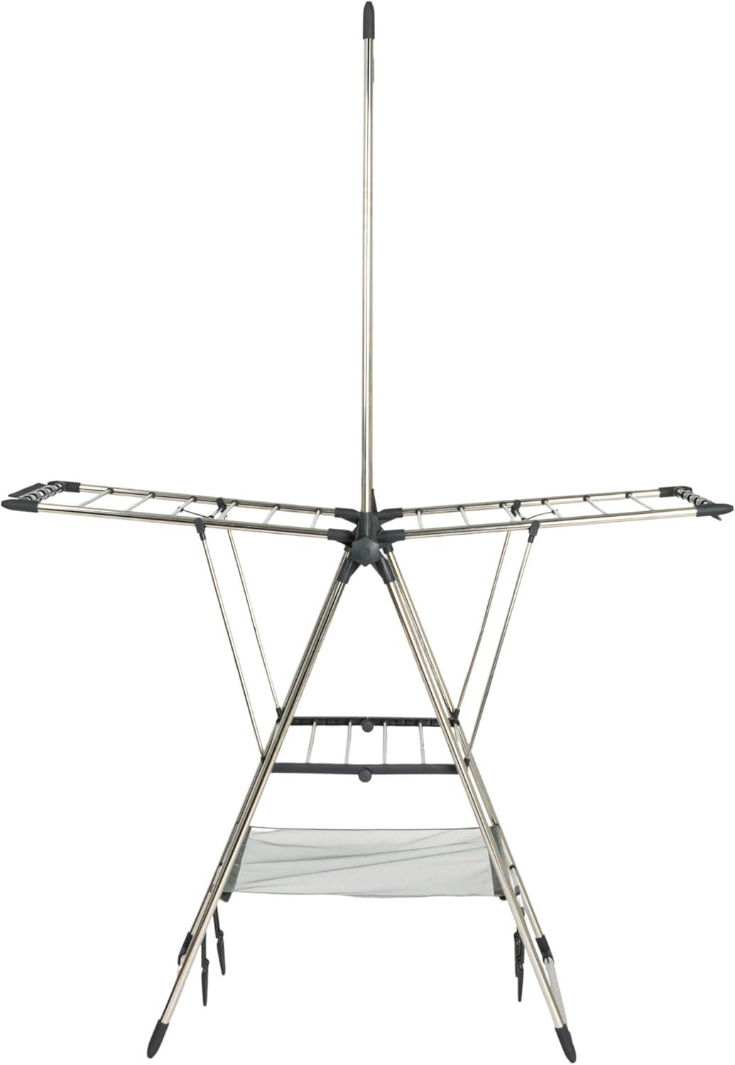 image:imageHousehold Essentials Multi Tier Stainless Steel Laundry Drying Rack with T Bar and Two Side Wings Silver