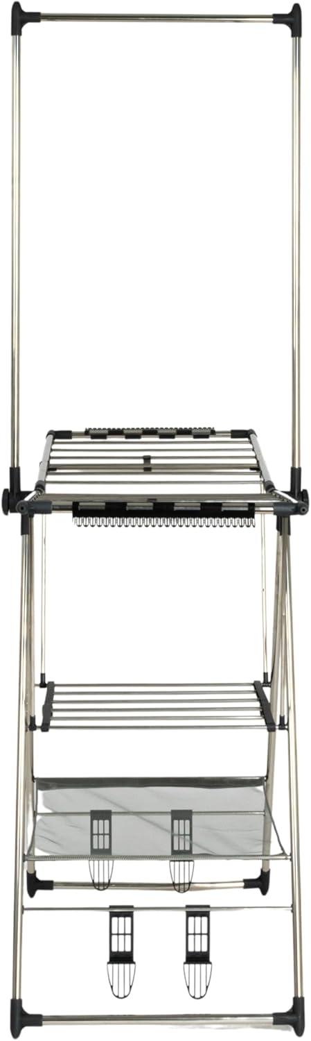 image:imageHousehold Essentials Multi Tier Stainless Steel Laundry Drying Rack with T Bar and Two Side Wings Silver