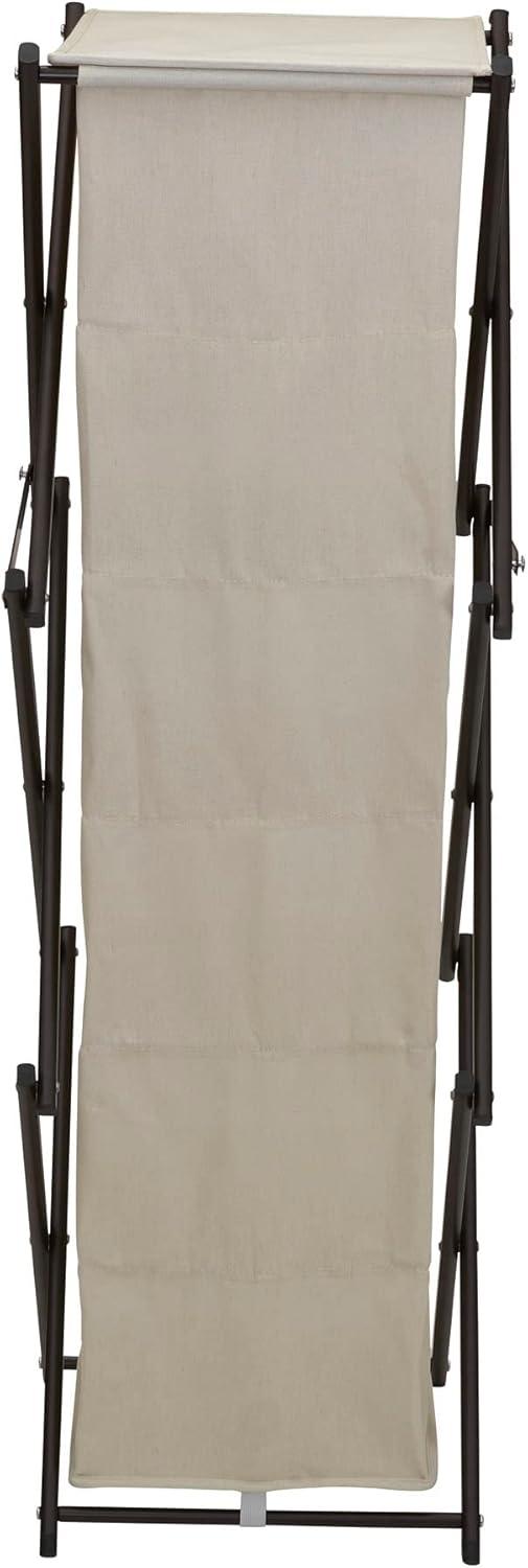 image:imageHousehold Essentials 12 Pocket Shoe Cubby Sturdy Folding Frame PolyCotton Blend Fabric Holds 12 Pairs of Shoes Breathable Seamless Back Natural