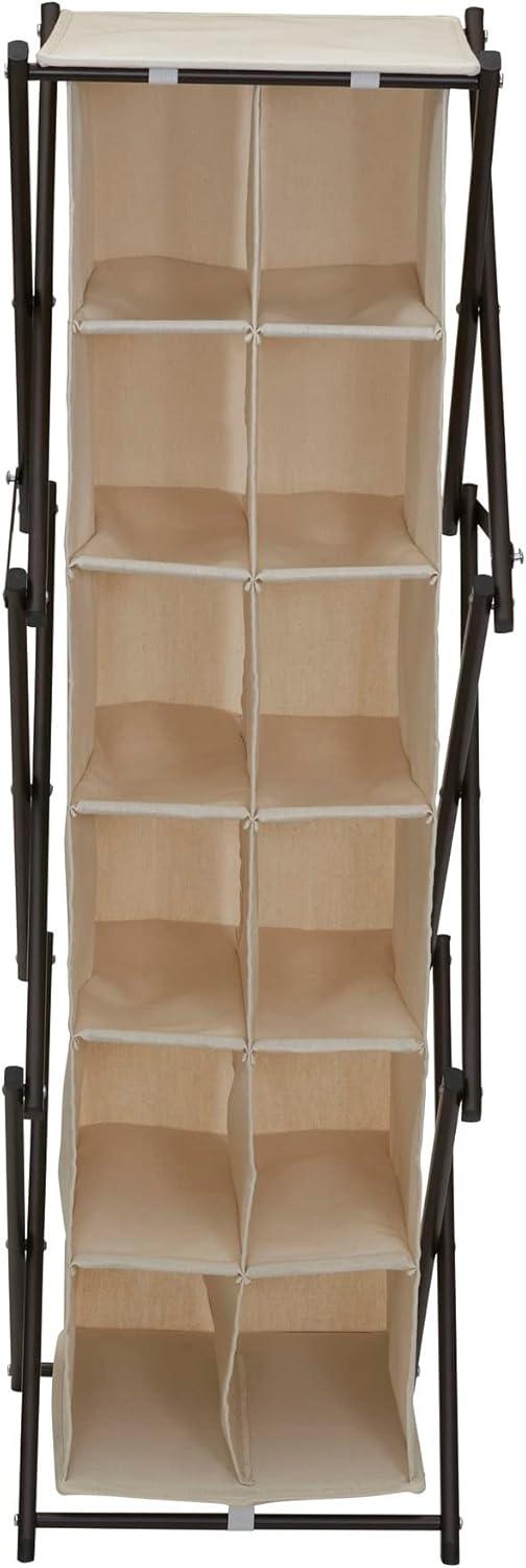 image:imageHousehold Essentials 12 Pocket Shoe Cubby Sturdy Folding Frame PolyCotton Blend Fabric Holds 12 Pairs of Shoes Breathable Seamless Back Natural
