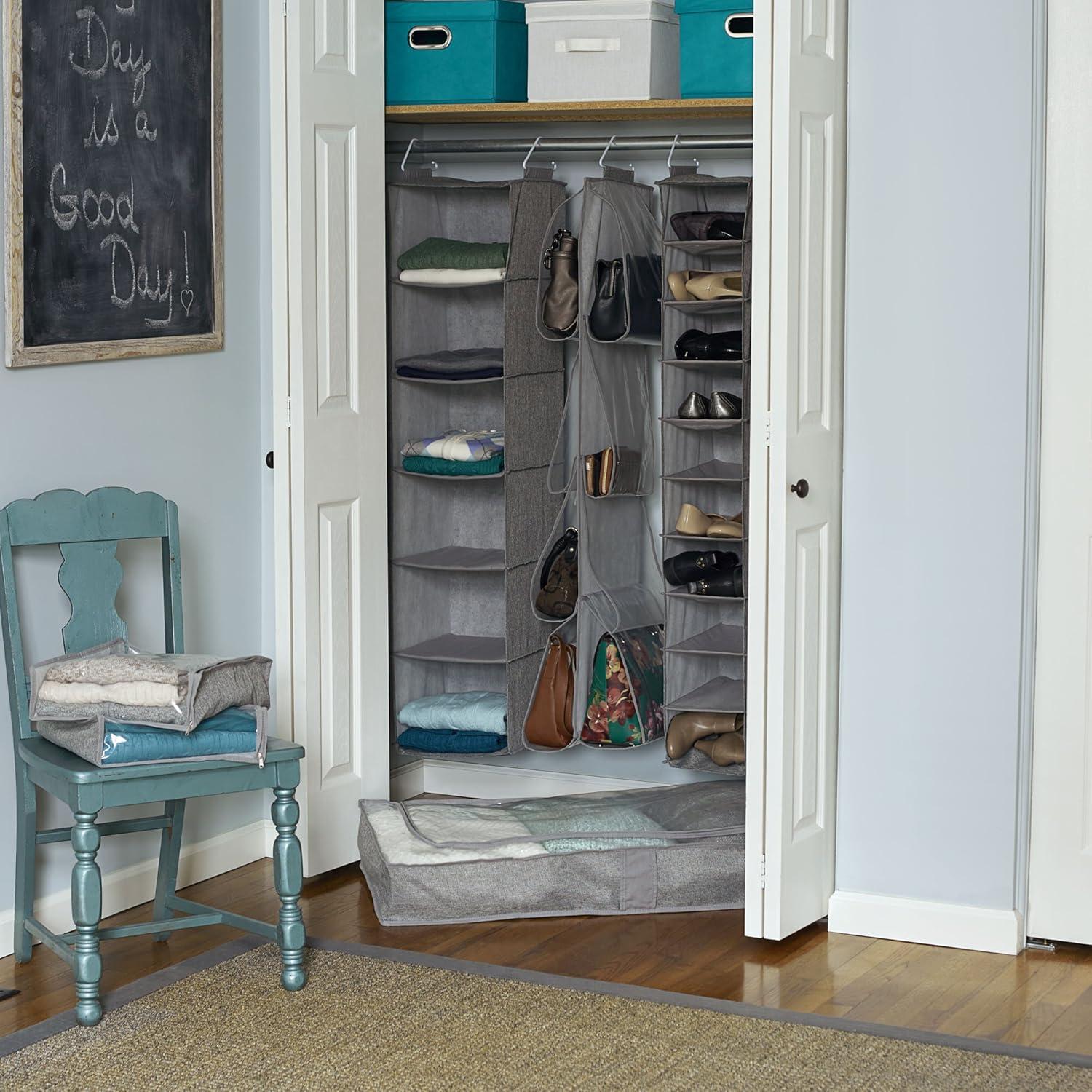 image:imageHousehold Essentials Hanging Purse Organizer 8 Pockets Store Purses Wallets Clutches and More Hangs Easily in Closet Gray