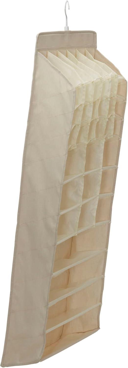 image:imageHousehold Essentials Lingerie Hanging Organizer 37 PolyCotton Blend Fabric Pockets 24 Small 9 Medium and 4 Large Great for Rod or Wire Closets Natural
