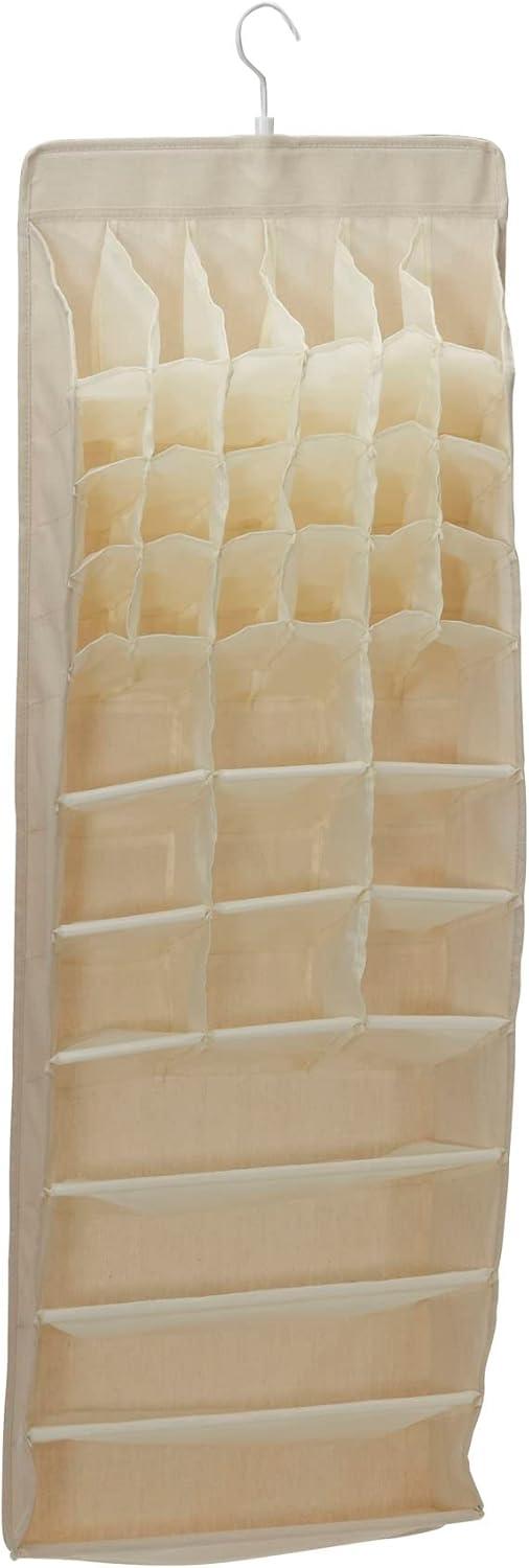 image:imageHousehold Essentials Lingerie Hanging Organizer 37 PolyCotton Blend Fabric Pockets 24 Small 9 Medium and 4 Large Great for Rod or Wire Closets Natural